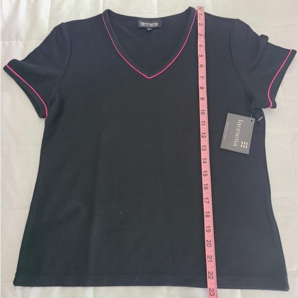 Black V-Neck Top with Pink Trim - Picture 8 of 9